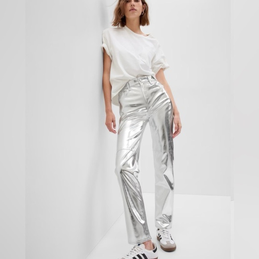 Gap Cheeky high rise straight silver pants sz 29